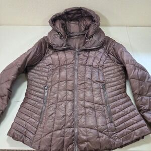 Karl Lagerfeld Puffer Jacket Hooded Zip Front Quilted‎ Winter Women Mauve Medium